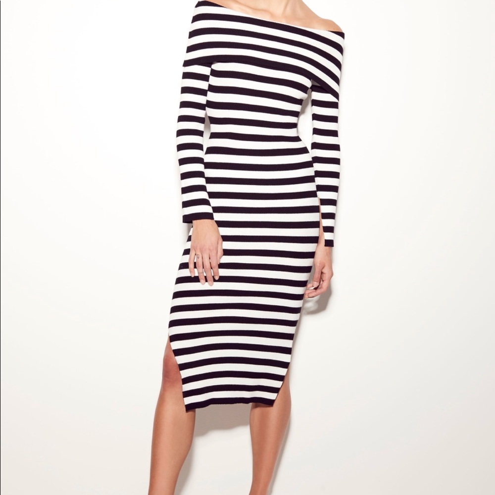 MILLY Long-Sleeve Off-Shoulder Rib Dress S